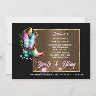 Invitación Boots | botas de vaquera brillantes glándula rosa
