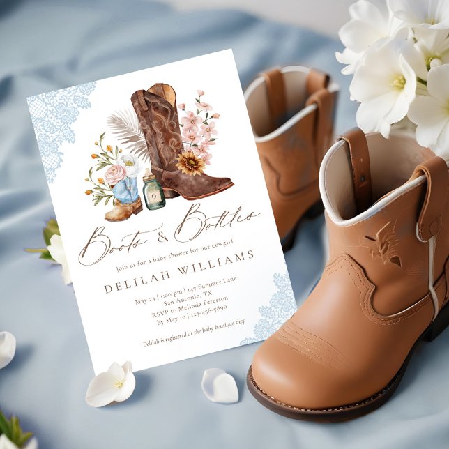 Invitación Boots & Botellas Blue Cowboy Baby Shower Occidenta (Boots & Bottles Blue Cowboy Western Baby Shower Invitation)