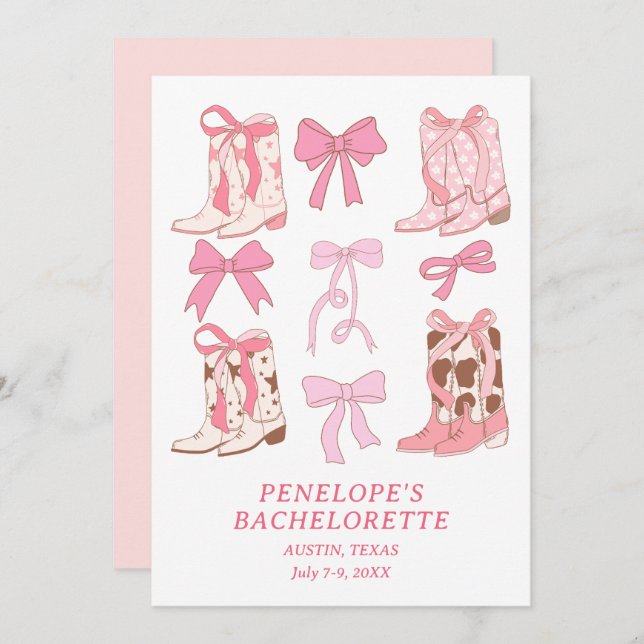 Invitación Boots & Bows Bachelorette (Anverso / Reverso)