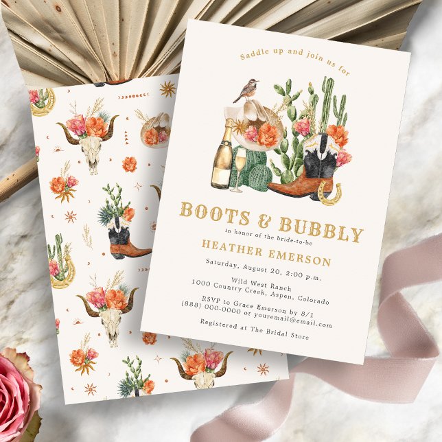 Invitación Boots Bridal Shower (Watercolor Boots and Bubbly Bridal Shower Invitation by Painted Papery
)