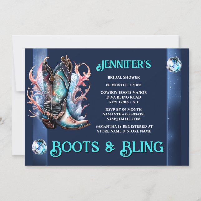 Invitación Boots | brillo de diamante iridiscente de la bota  (Anverso)