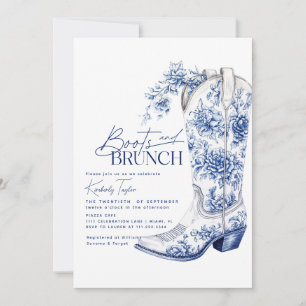 Invitación Boots & Brunch Blue Chinoiserie Bridal Shower