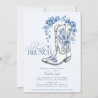 Invitación Boots & Brunch Dusty Blue Floral Bridal Shower