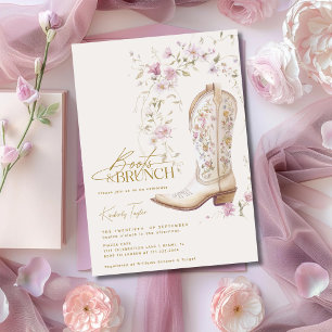 Invitación Boots & Brunch Flores Florales Rosadas Ducha Nupci