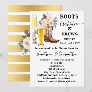 Invitación Boots Bubbles & Brews Winter Bridal Shower