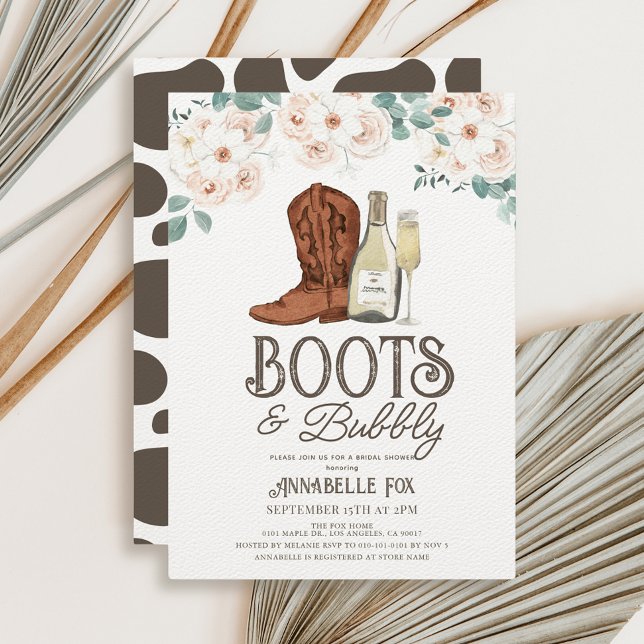 Invitación Boots & Bubbly Cowboy Boots Floral Bridal Shower (Subido por el creador)