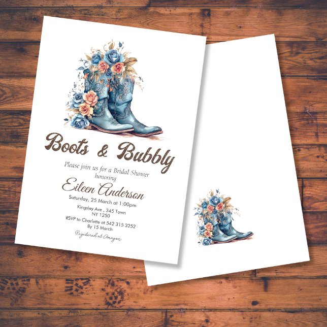 Invitación Boots & Bubbly Cowgirl Blue Boots Brillante Ducha (Boots & Bubbly Cowgirl Blue Boots Bridal Shower Invite)