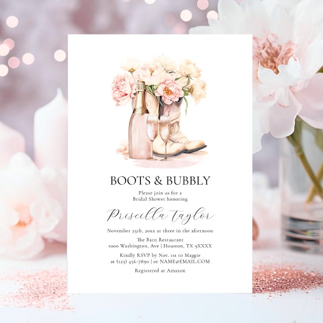 Invitación Boots & Bubbly Cowgirl Champagne BRIDAL SHOWER (Boots & Bubbly Cowgirl Champagne BRIDAL SHOWER Invitation)