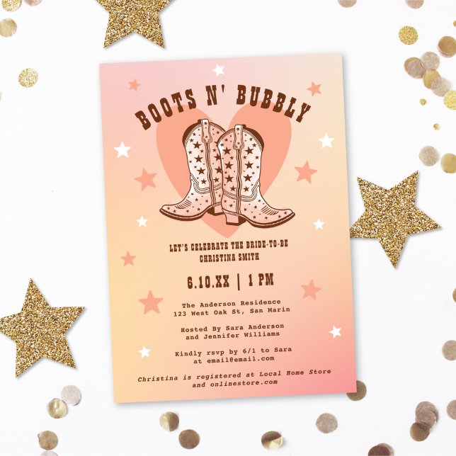 Invitación Boots & Bubbly Cowgirl Western Peach Brier Ducha (Subido por el creador)