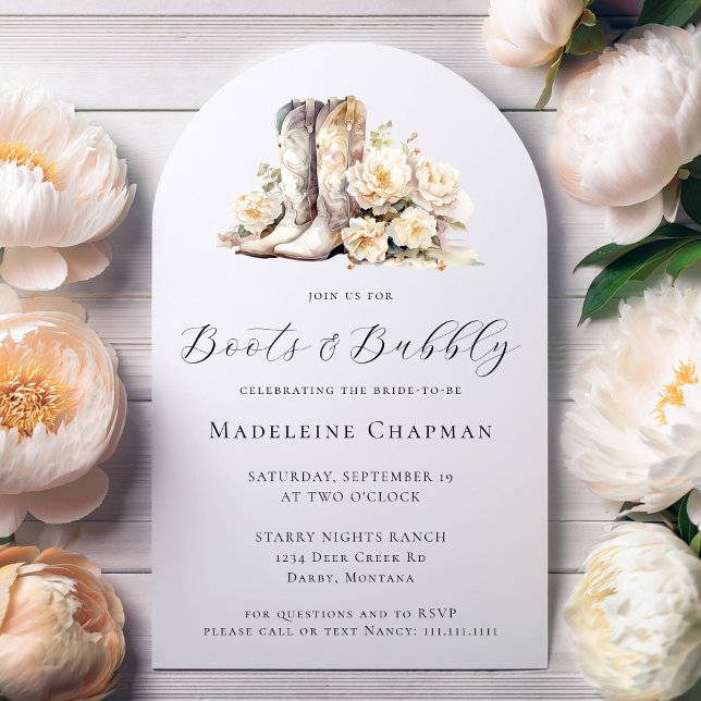 Invitación Boots & Bubbly Elegtic Floral Bridal Shower (Subido por el creador)