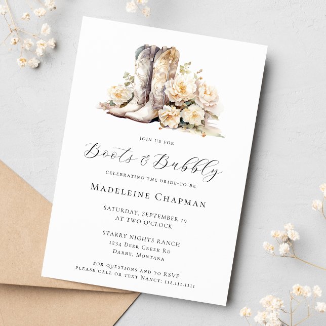 Invitación Boots & Bubbly Elegtic Floral Bridal Shower (Subido por el creador)
