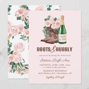 Invitación Boots & Bubbly Floral Champagne Bridal Shower