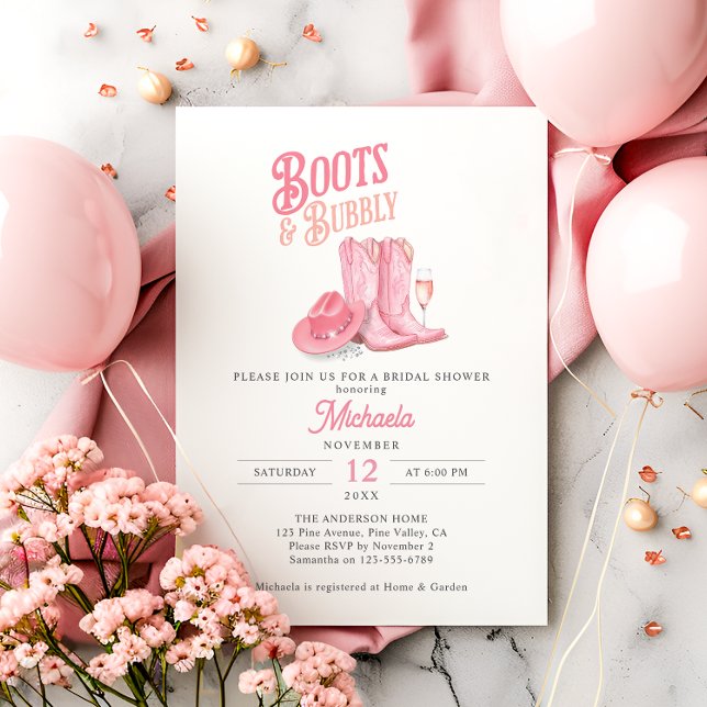 Invitación Boots & Bubbly Pink Western Cowgirl Briower (Subido por el creador)