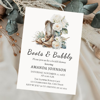 Invitación Boots & Bubbly Rust Floral Bridal Shower