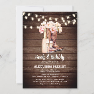 Invitación Boots & Bubbly Rustic Cowgirl Floral BRIDAL DUCHA