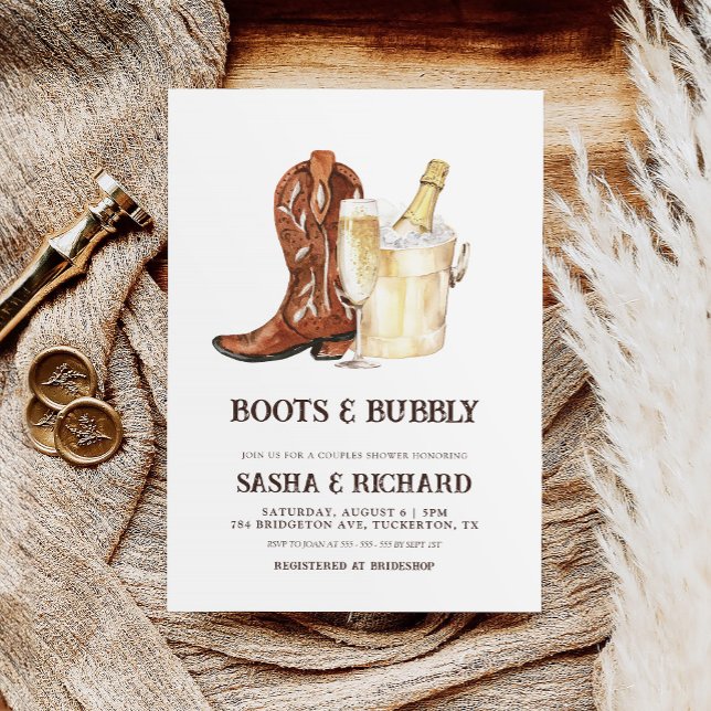 Invitación Boots & Bubbly Rustic Parejas Occidentales Ducha (Subido por el creador)