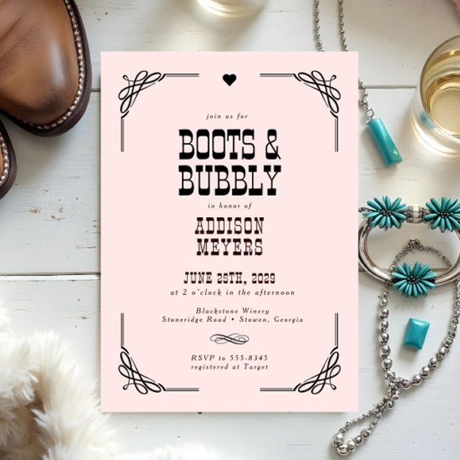 Invitación Boots & Bubbly Western Cowgirl Briower (Subido por el creador)