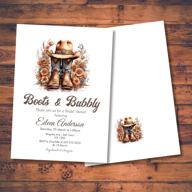 Invitación Boots & Bubbly Western Cowgirl Briower (Boots & Bubbly Western Cowgirl Brown Boots Bridal Shower)