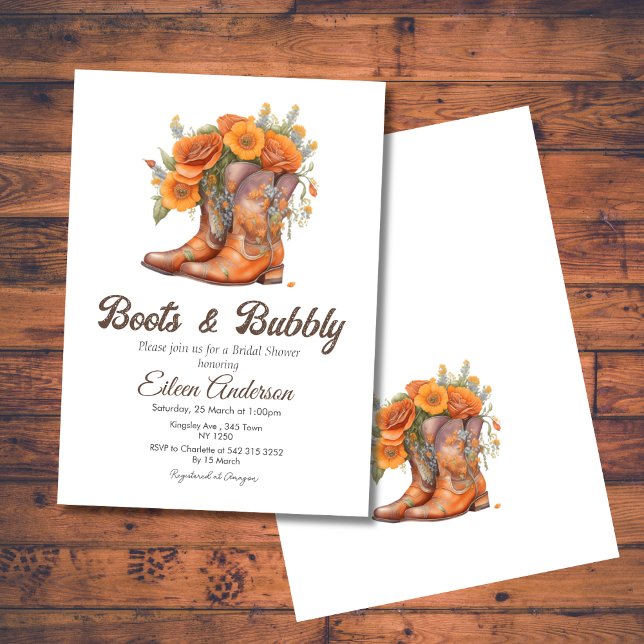 Invitación Boots & Bubbly Western Cowgirl Briower (Boots Bubbly Western CowGirl Bridal Shower Invite)