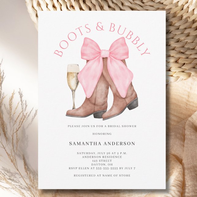 Invitación Boots Bubbly Western Watercolor Bridal Shower (Subido por el creador)