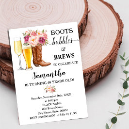 Invitación Boots Burbujas y brotes Flores rosas Adultos Cumpl