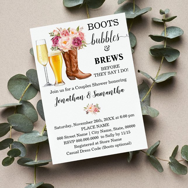 Invitación Boots Burbujas y flores rosas de la ducha (Subido por el creador)