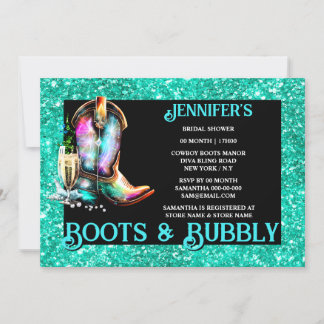 Invitación Boots burbujeantes | bota de cowgirl vino verde az