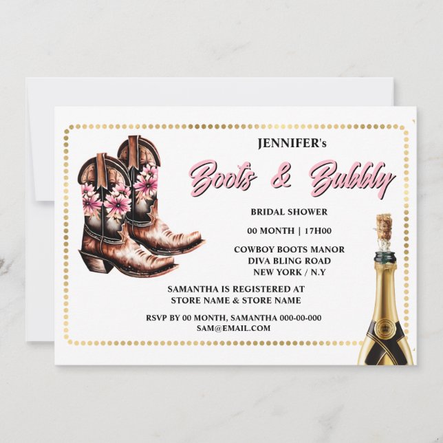 Invitación Boots burbujeantes oro rosa cowgirl botas floral m (Anverso)