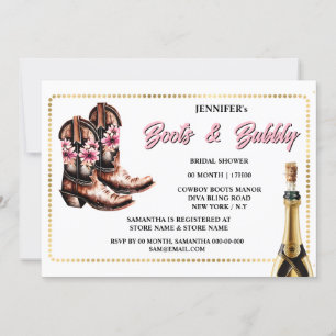 Invitación Boots burbujeantes oro rosa cowgirl botas floral m