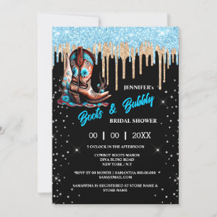 Invitación Boots burbujeantes purpurina de botas de vaquero b