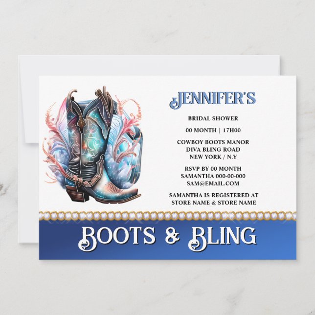 Invitación Boots | cadena de diamante de bota de vaquero bril (Anverso)