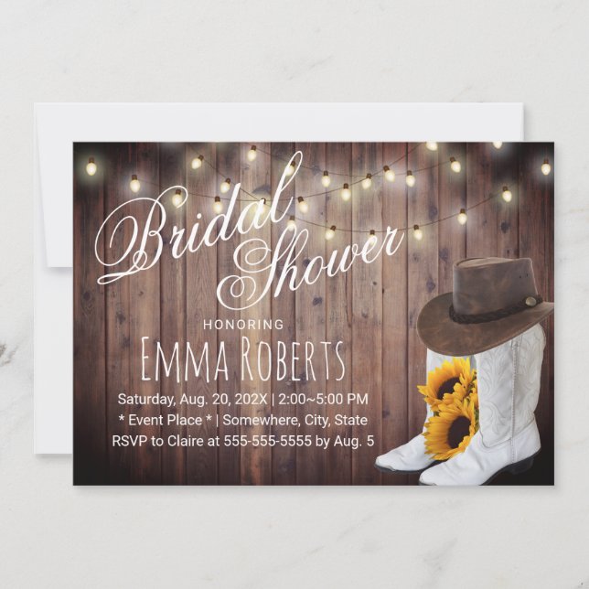 Invitación Boots campestres y ducha de novias Sunflowers (Anverso)