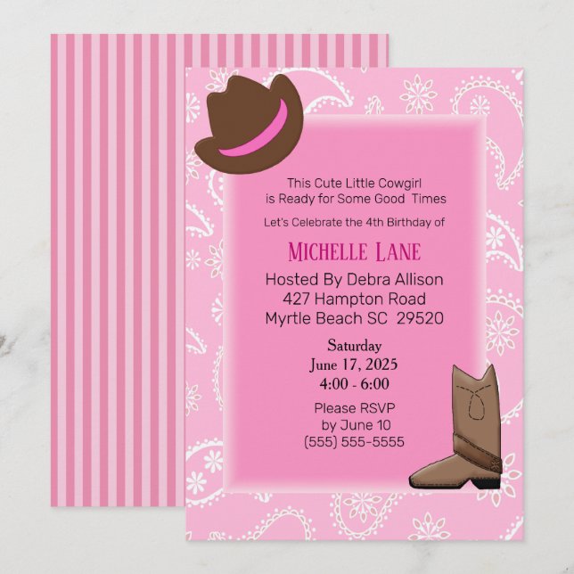 Invitación Boots Chicas de vaca y cumpleaños Gorra (Anverso / Reverso)
