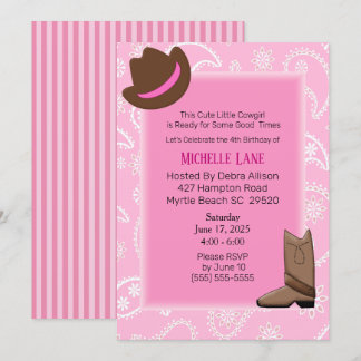 Invitación Boots Chicas de vaca y cumpleaños Gorra
