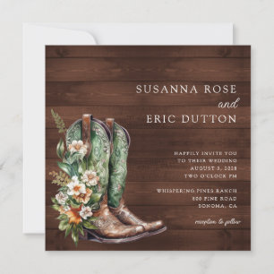 Invitación Boots Cowgirl Cowboy Boda Floral