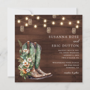 Invitación Boots Cowgirl Cowboy String ilumina a Boda floral