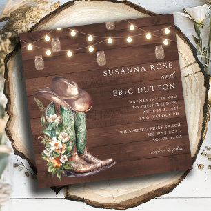Invitación Boots Cowgirl Cowboy String ilumina a Boda floral