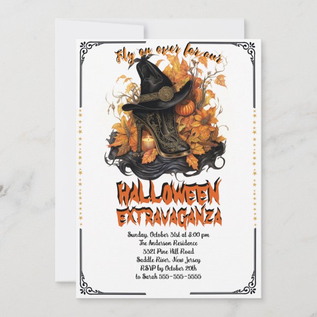 Invitación Boots de bruja gótica Haloween (Anverso)