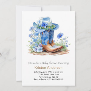 Invitación Boots de Cowboy Azules y Baby Shower Gorra