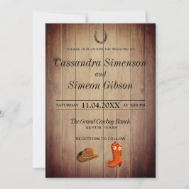 Invitación Boots de Cowboy de Madera, Día de la Boda Rústica