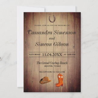 Invitación Boots de Cowboy de Madera, Día de la Boda Rústica