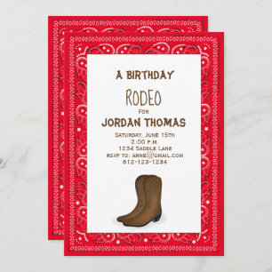 Invitación Boots de Cowboy Moderno Cute Rojo Bandana