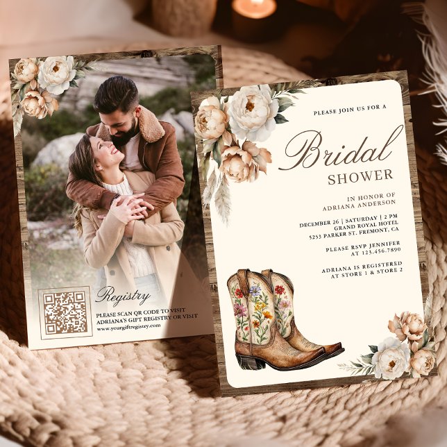Invitación Boots de Cowboy occidentales Foto Código QR Ducha  (Subido por el creador)