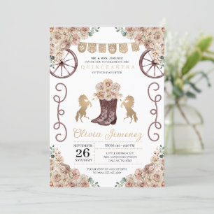 Invitación Boots de Cowboy Oeste Rústico del Oro Quinceañera