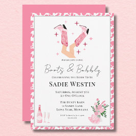 Invitación Boots de Cowboy rosados y ducha con burbujas de no