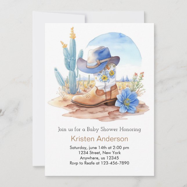 Invitación Boots de cowboy y Baby Shower Gorra (Anverso)