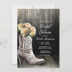 Invitación Boots de encaje de vaca y novia rústica de flores 