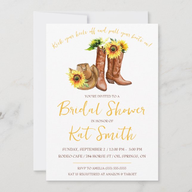 Invitación Boots de gallina occidental y ducha de novias con  (Anverso)