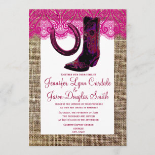 Invitación Boots de gallina rosa Horseshoe Burlap Boda