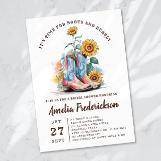 Invitación Boots de gallina rústica y ducha espumosa de novia